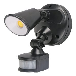 Martec Defender Single Spot LED Outdoor Flood Light 10w Tricolour Sensor Matt Black