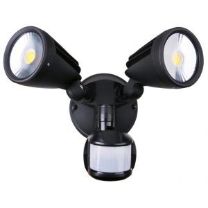 Martec Fortress II LED Flood Light Outdoor Double Spot Sensor 2 x 15w Tricolour Matt Black