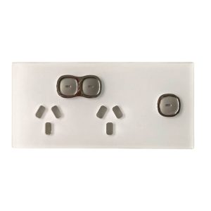 Transco Glass-look OPAL Double Outlet GPO with Extra LED Press Push Button Switch 10A