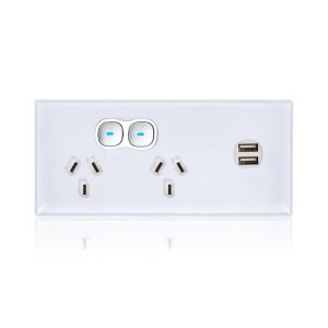 Transco Glass-look OPAL Double Outlet GPO with LED Press Push Button Switch Dual USB Socket 2.1A 5V 10A