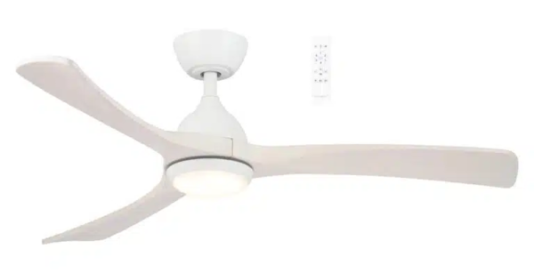 Martec Norfolk DC 1220mm 3 Timber Blade  WIFI & Remote Control Ceiling Fan with Variable Dim 18w CCT LED Light  Matt White/Whitewash