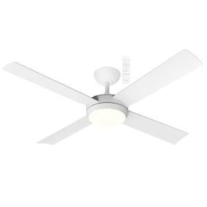 Martec Quantum DC 1320mm All ABS 4 Fast Fix Blade Remote Control Ceiling Fan With 24W Dimmable Tricolour LED Light Matt White