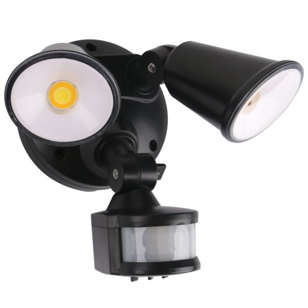 Martec Defender Double Spot LED Outdoor Flood Light 2 x 10w Tricolour Sensor Matt Black