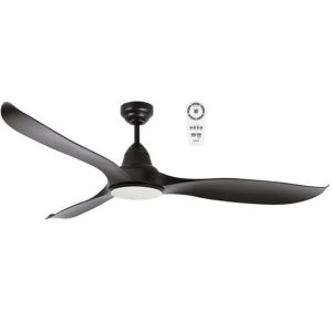 Martec Wave 1320mm 3 ABS Blade DC Remote Control Ceiling Fan with 18w Tricolour LED Light Matt Black