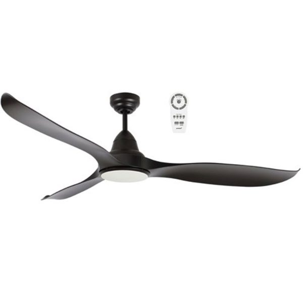 Martec Wave 1320mm 3 ABS Blade DC Remote Control Ceiling Fan with 18w Tricolour LED Light Matt Black