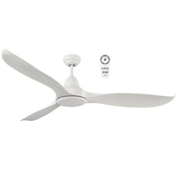 Martec Wave 1520mm 3 ABS Blade DC Remote Control Ceiling Fan with 18w Tricolour LED Light White Satin