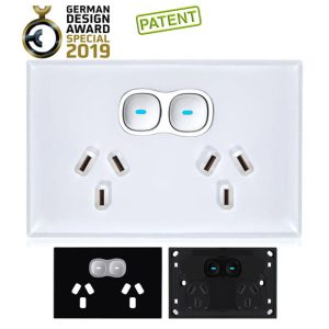 Transco Glass-look OPAL Double Outlet GPO with LED Press Push Button Switch 10A