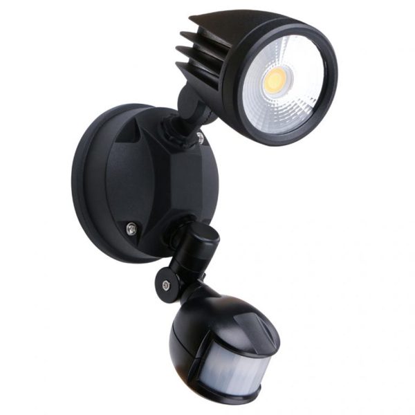 Martec Fortress II LED Flood Light Outdoor Single Spot Sensor 15w Tricolour Matt Black
